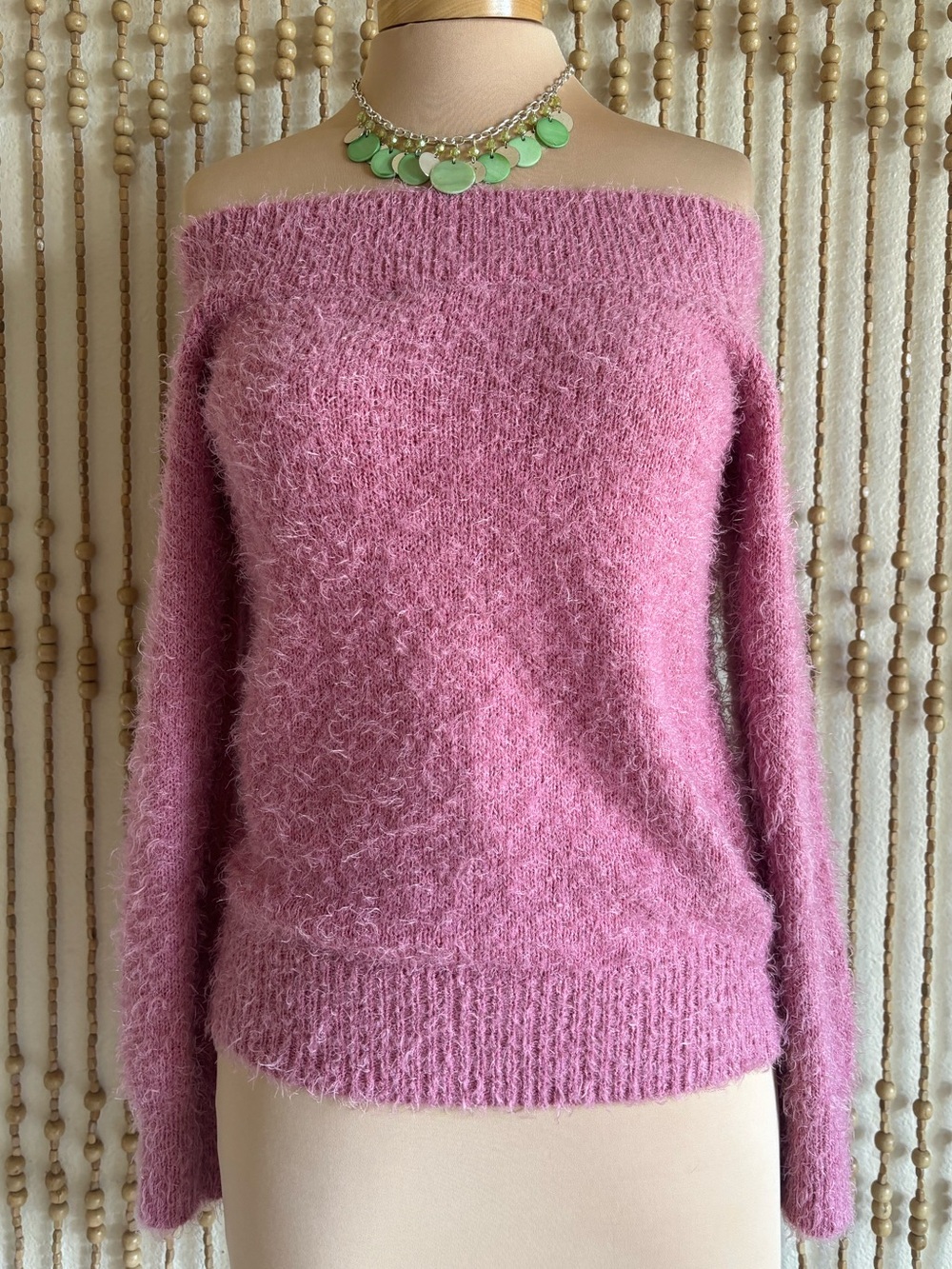 Forever 21 Fuzzy Soft Pink Off The Shoulder y2K Girly Feminine Glam Cozy Top Sm